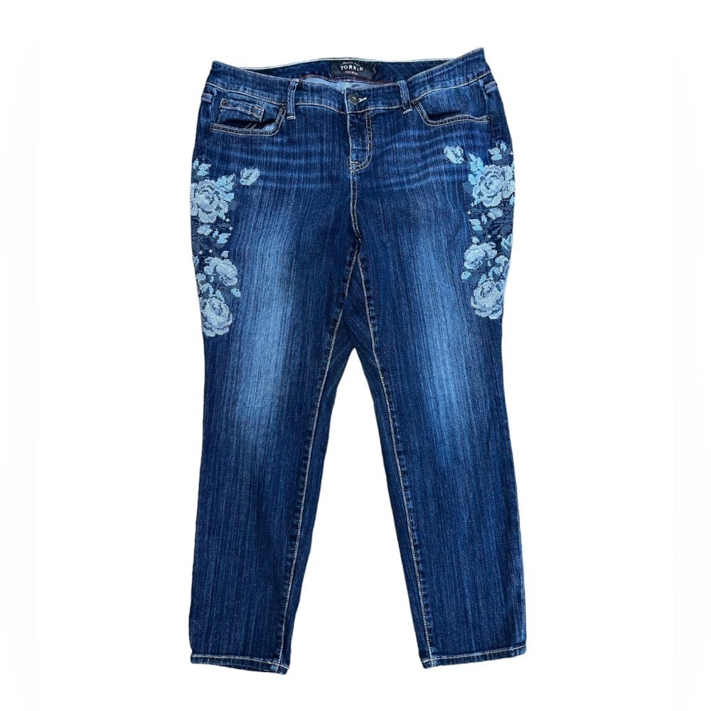 Torrid Premium‎ Floral Embroidered Stretch Skinny Jeans Dark Distressed Sz 18S